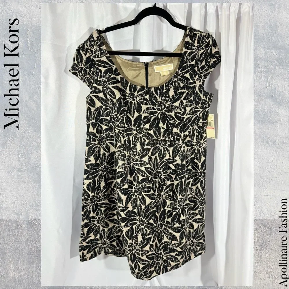 MICHAEL KORS LINEN FLORAL PRINT MINI DRESS SIZE 10 NWT BLACK GREY - Picture 3 of 6